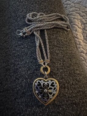 Two-Tone Heart Filigree Pendant Necklace in Silver and Gold